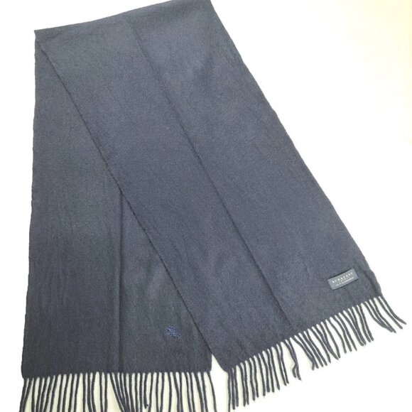 BURBERRY London Solid Plaid Knit 100% Cashmere Logo Charcoal Gray Scarf - Picture 2 of 8